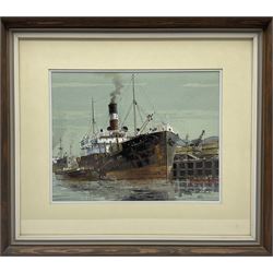 Colin Verity RSMA (British 1924-2011): 'Timber from the Baltic' - Steamer in the Old Victoria Dock Hull, watercolour signed, titled and dated April 1981 verso with artist's address 28cm x 36cm