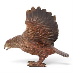 20th century cold painted bronze eagle with spread wings, H8cm, L18cm