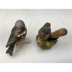 Lladro figure Ingenuine Woman no. 5487 (a/f), Nao figure, Goebel bird figure CV86 1967, Goebel Chaffinch 38023-06, Arden Scultpures robin figure group etc