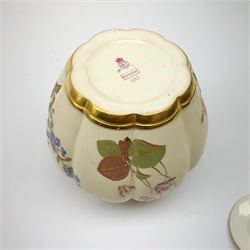 A Royal Worcester blush ivory potpourri jar and cover, with inner cover, of lobed ovoid form decorated with flowers and heightened with gilt, with puce printed mark beneath, Rd no 112588, 1313, H20cm. 