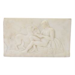 Neoclassical marble relief, depicting a nude figure with a big cat, H19cm, L34cm