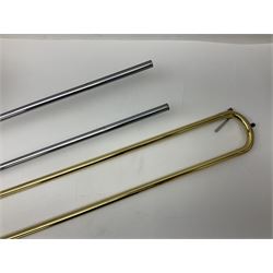 Sebastian Bucklet Aquae Sulis copper and brass trombone No.0910004; in lightweight carrying case; and Kinsman folding tubular chrome music stand in case (2)