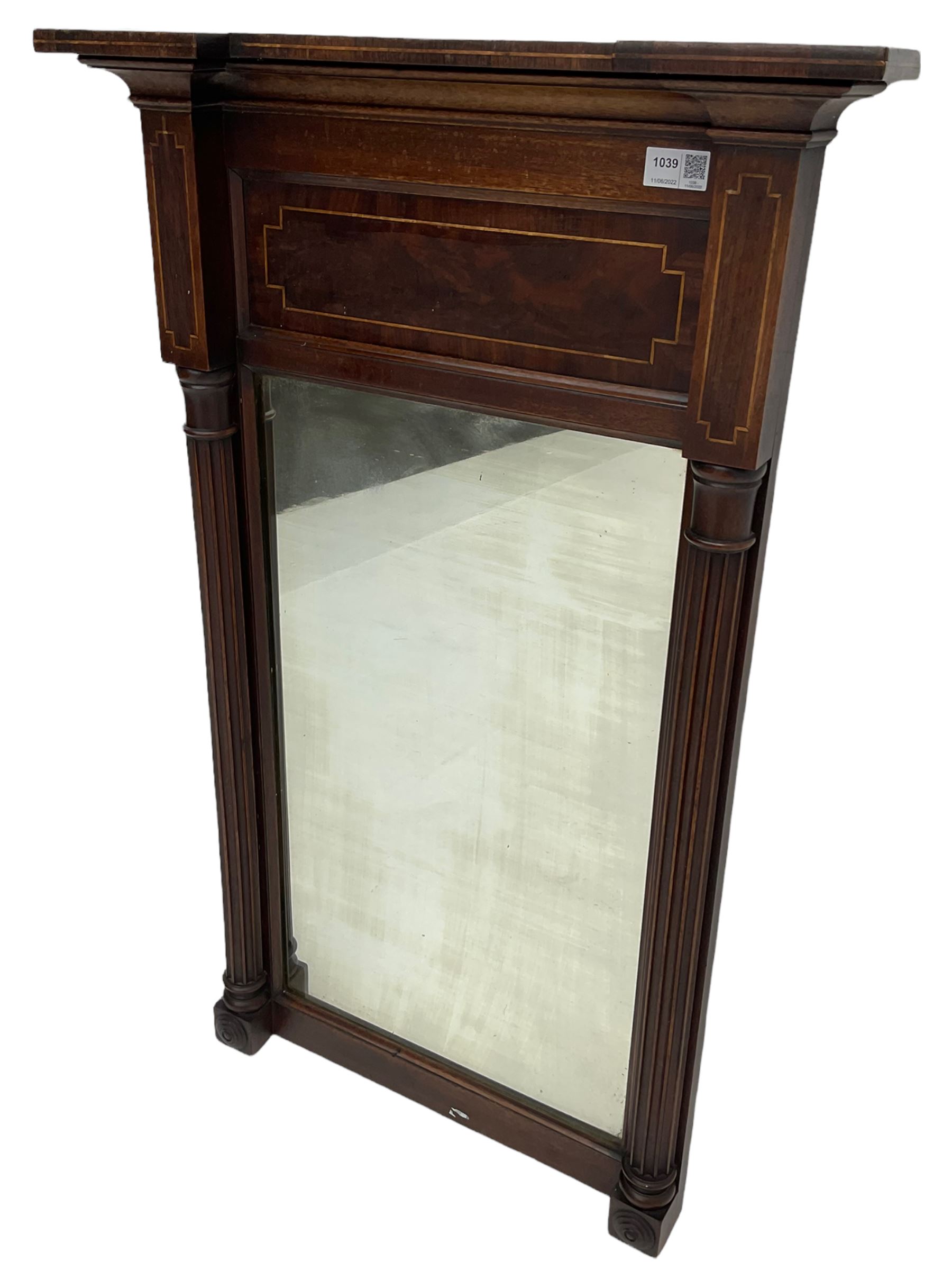 19th century mahogany pier glass mirror, banded and inlaid, two fluted columns