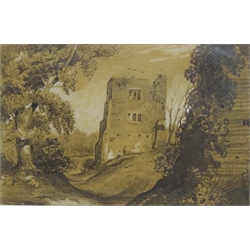  Henry Barlow Carter (British 1804-1868): 'Buckingham House Helmsley', pencil (ex artist's sketchbook) c.1838,11cm x 17.5cm 'Helmsley Castle', pencil heightened in white, titled and dated 1838 verso 17cm x 26cm (2)  Provenance: part of a large important North Yorkshire single owner life time collection of H B Carter watercolours and sketches see verso  