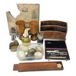 Pair of turned wooden goblets, six hards