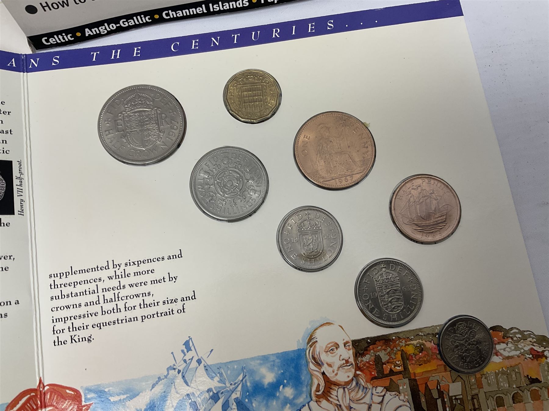 Great British and World coins, including small number of pre 1920 silver coins, pre-decimal coinage, commemorative crowns, Britain's first decimal coins sets in blue wallets, Swiss francs etc