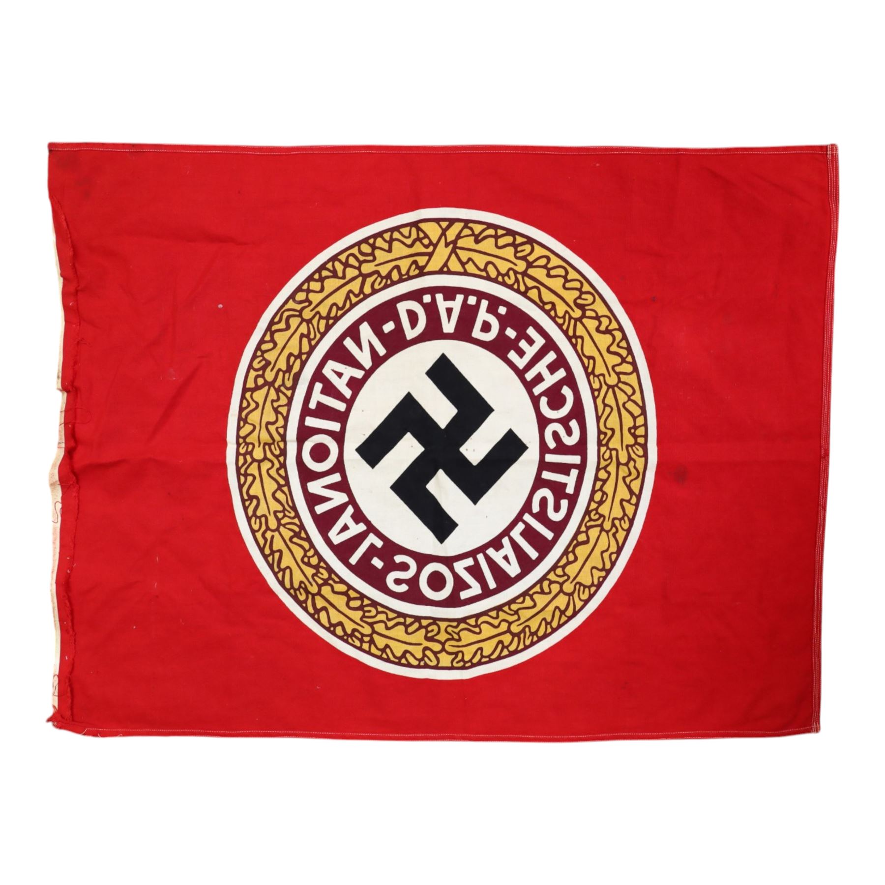 NSDAP flag, with central swastika surrounded by oak leaves, H68cm, L87cm