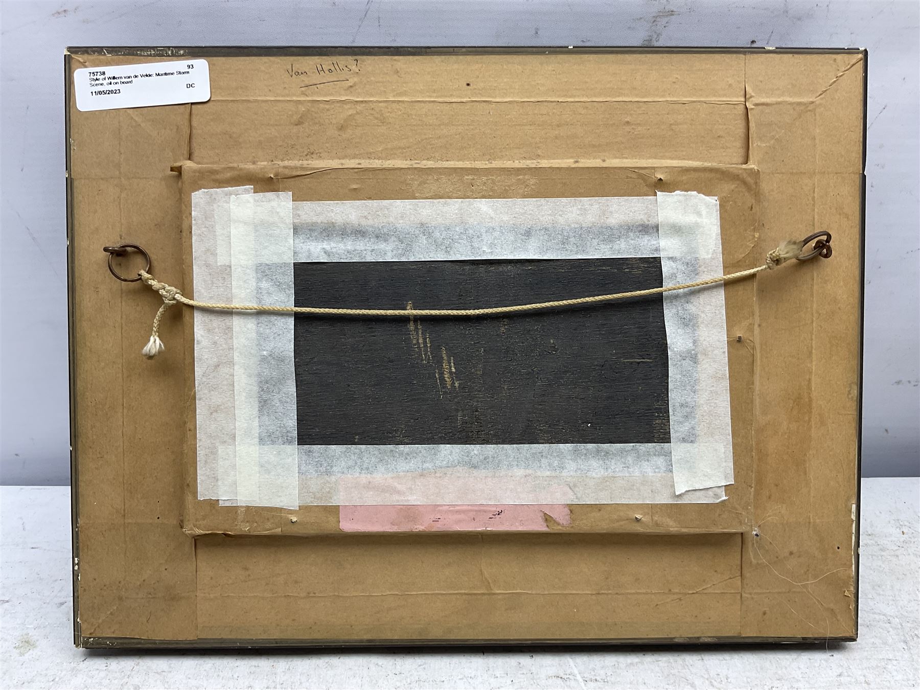 Style of Willem van de Velde the Younger (Dutch 1633-1707): Ship in Storm Conditions, oil on panel bearing initials 8cm x 16cm