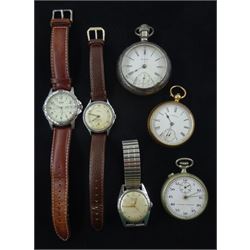 Collection of pocket and wristwatches including Rotary Incabloc manual wind stainless steel wristwatch, Waltham railroad pocket watch, gold-plated Waltham pocket watch, Certina manual wind wristwatch and a Lorus sports (6)