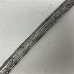 19th century French 1822 Pattern Light Cavalry trooper's sword with 88.5cm slightly curving fullered blade, brass three-bar hilt and wire-bound leather grip; in polished steel scabbard with two suspension rings L110.5cm overall