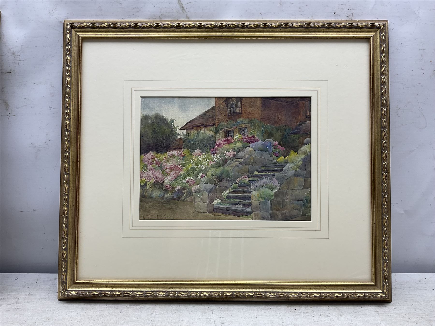 Ellen Connolly (British fl. 1880-1885) and James Matthews (British 19th Century): Garden Scenes, two watercolours signed, one dated 1902 max 20cm x 28cm (2)