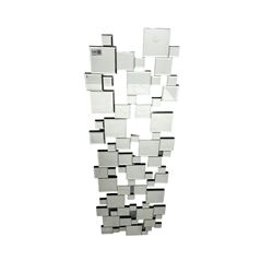 Contemporary abstract mirror, comprised of square bevelled plates of varying sizes