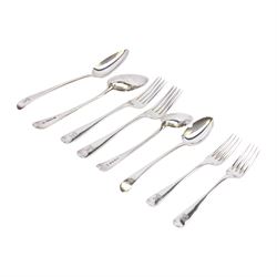 Georgian silver matched Old English pattern canteen for twelve place settings, comprising ...