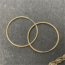 18ct gold H heart pendant, and 9ct gold jewellery including hoop earrings, chain and a cameo brooch 