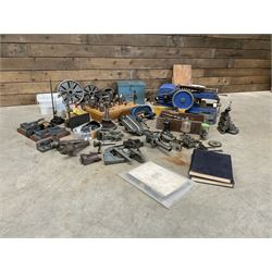 Myford Super 7 metal turning lathe with extensive collection of attachments, chucks, collets, bits; and precision metal saw
