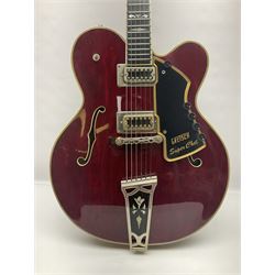 American Gretsch Super Chet semi-acoustic guitar, 1960s/70s, with 'pots' on scratch plate, serial no.5 2071, L111cm overall;  in original hard carrying case  