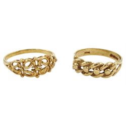 Gold keepers ring, London 1979 and a gold openwork design ring, both hallmarked 9ct