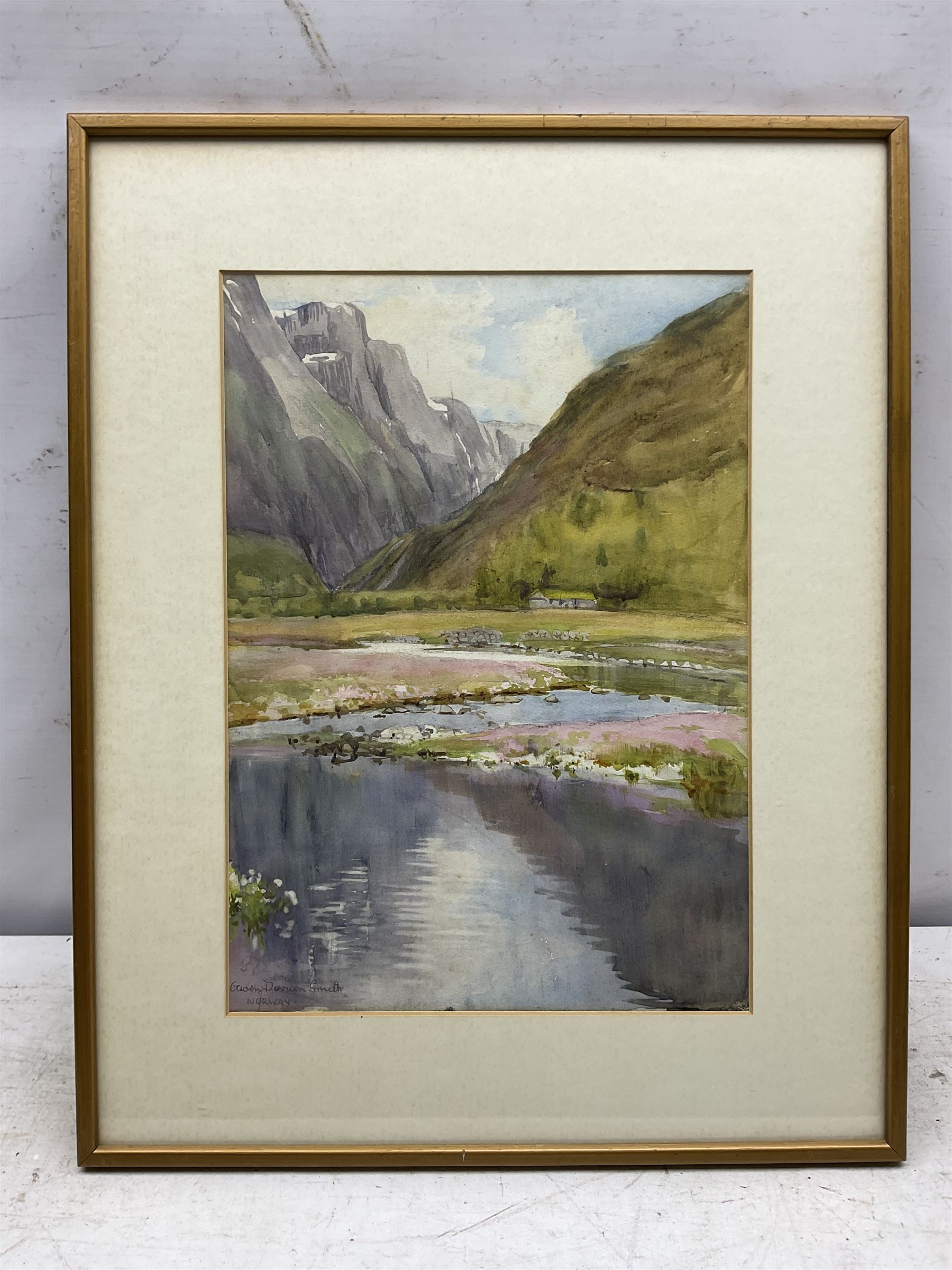 Gwendolen Dorrien-Smith (British 1883-1968): Fjord Landscape 'Norway', watercolour signed and titled 34cm x 24cm