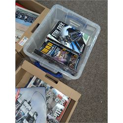 Large collection of books and reference material relating to scale modelling, together with Eaglemoss Star Trek magazines, Batman Automobila magazines, Lego manuals, in seven boxes