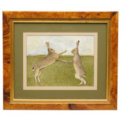 Shirley Smithers (British 20th century): 'March Hares', watercolour signed, labelled verso 18cm x 23cm
