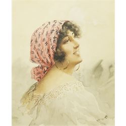 Follower of Eduardo Forlenza (Italian 1861-1934): Portrait of a Gypsy Girl, watercolour si...
