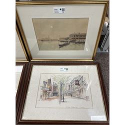 G Augusti (Italian late 19th/early 20th Century): Views of Venice, pair of watercolours signed; together with After Mads Stage (Danish 1922-2004): 'The Pantiles - Tunbridge Wells' and 'Chester - St Werburgh Court, The Town Hall Tower and Cathedral Gardens', pair of coloured lithographs max 23cm x 34.5cm (4)