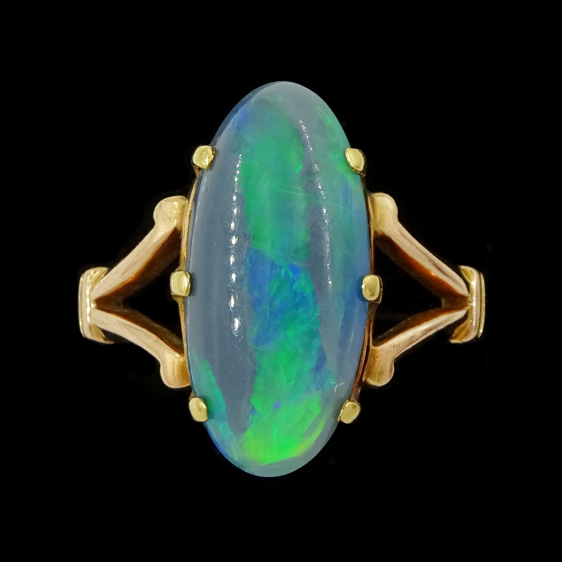 14ct rose gold single stone black opal ring