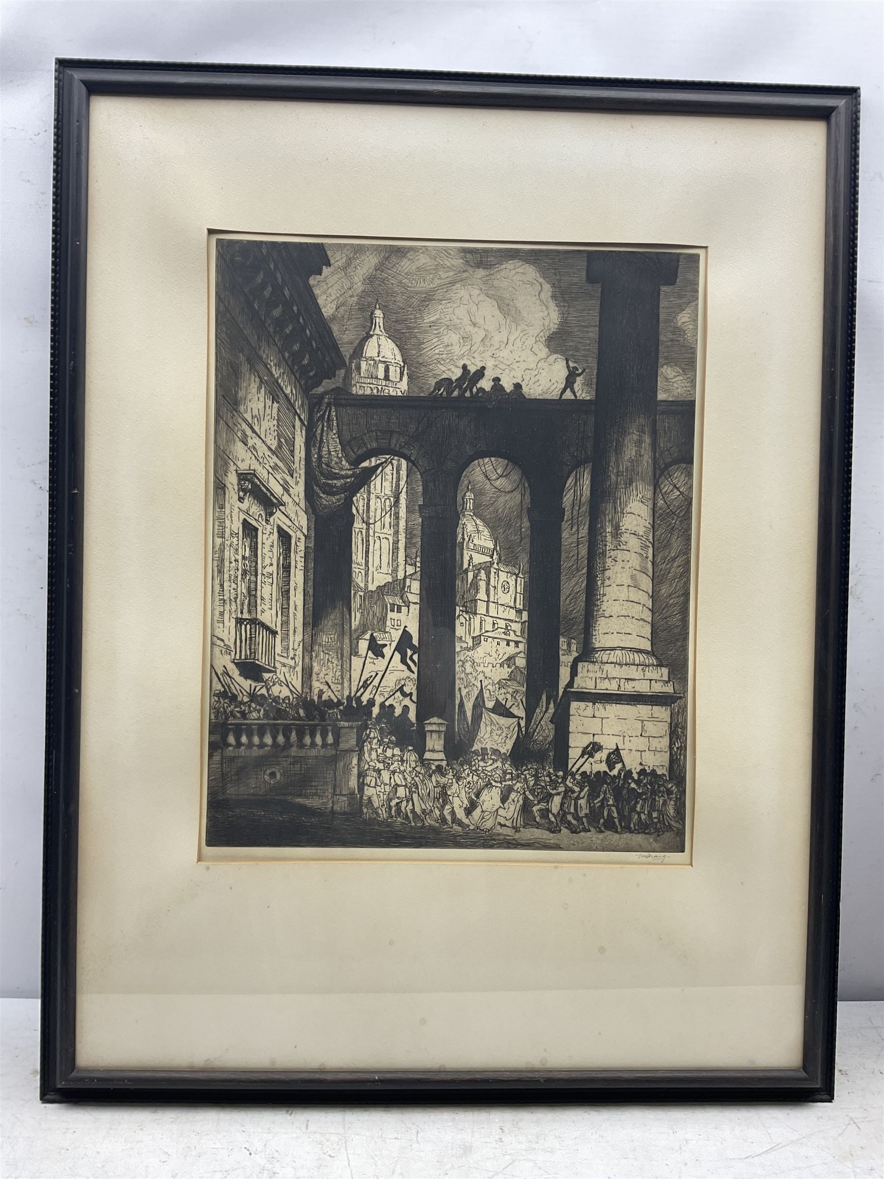 William Strang (Scottish 1859-1921): 'The Colonnade', drypoint etching c.1914 signed in pencil 51cm x 41cm
