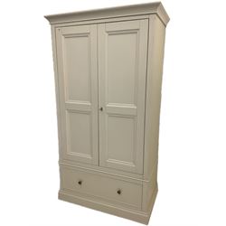 Willis Gambier white painted double wardrobe, with drawer to base