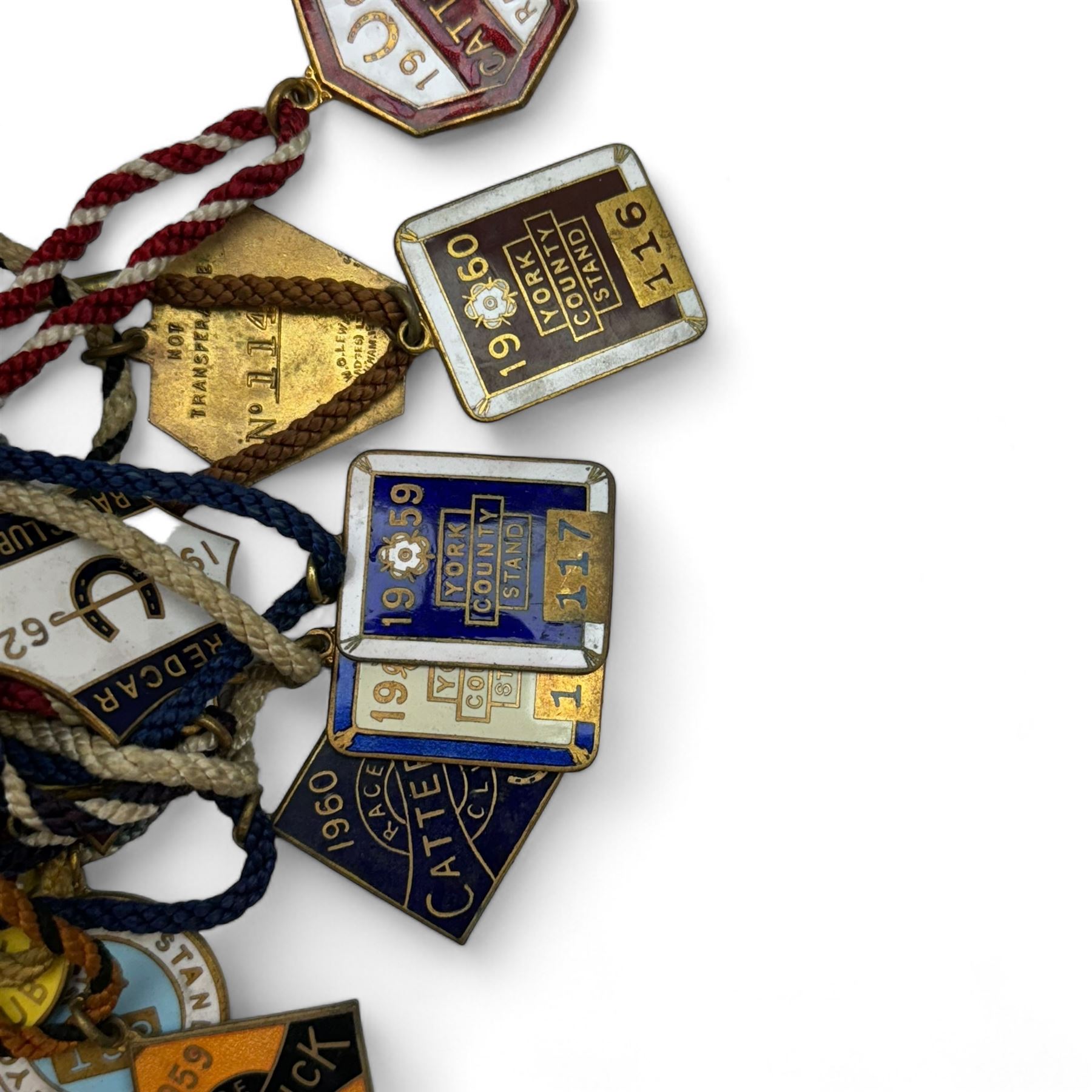 Group of late 1950s-1960s horse racing membership badges, including Thirsk, York, Catterick, Redcar and Stockton 