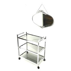 Mid to late 20th century chrome and glass drinks trolley and an Art Deco period bevelled mirror