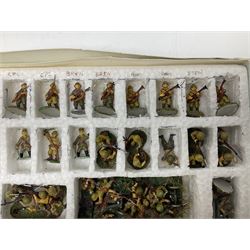 Lamming Miniatures - Bill Lammings own 1970s promotional display set of fifty-two 25mm miniature WW2 Japanese Infantry soldiers with two howitzers and mortar team; hand painted by Bill Lamming for exhibition