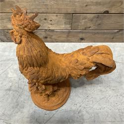 Small weathered cast iron garden cockerel