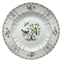 Large Heinrich Germany charger, painted with birds in branches within basket weave border and gilt lined rim, D32