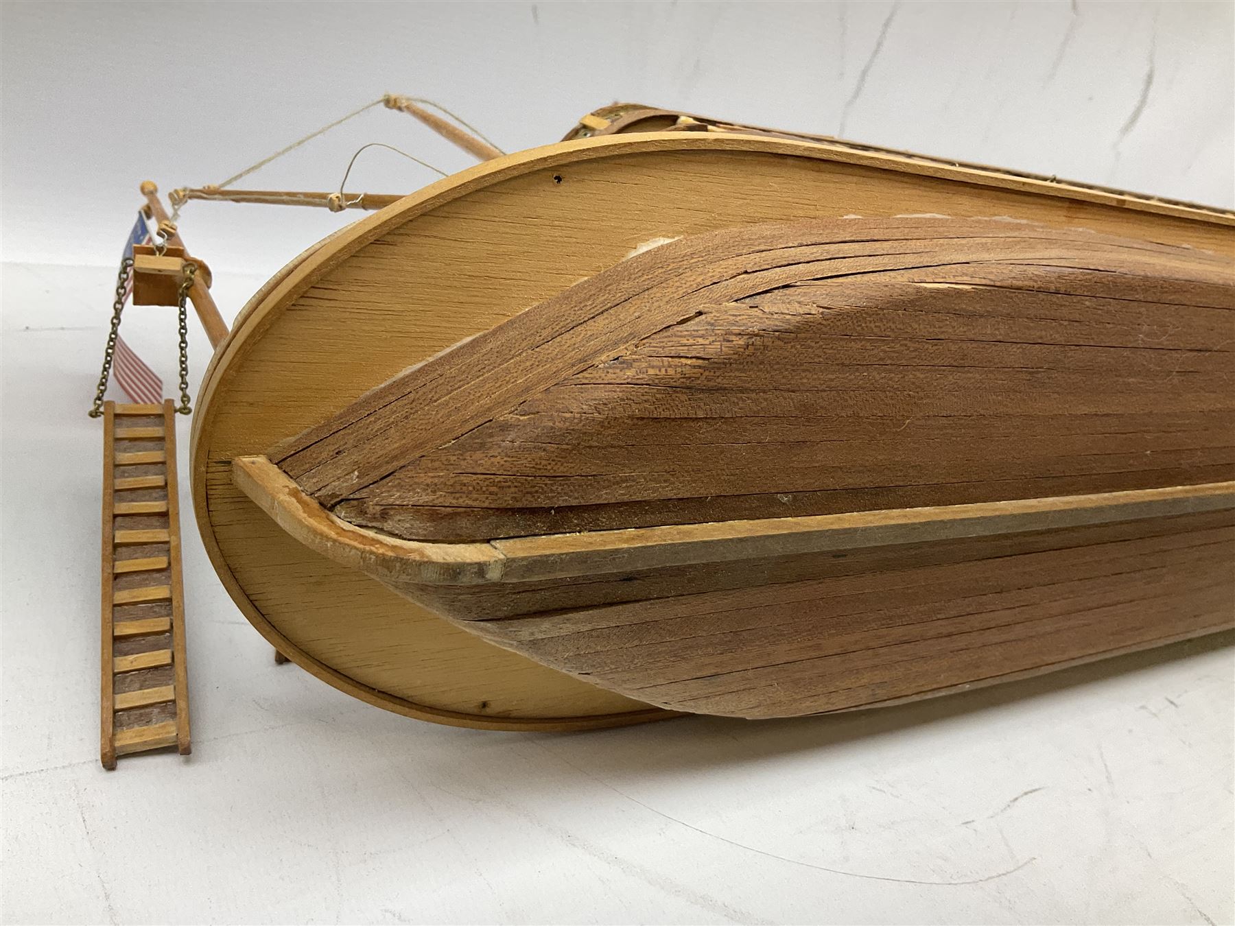 Hand built model of a river paddle steamer 'King of the Mississippi' and a sailing ship with three masts and unfurled sails, largest example H80cm, L101cm