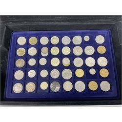 Coins, fantasy coins and reproductions, including pre Euro coinage, reproduction Chinese coins, Great British pre decimal coins etc, housed in two hard cases and a box

