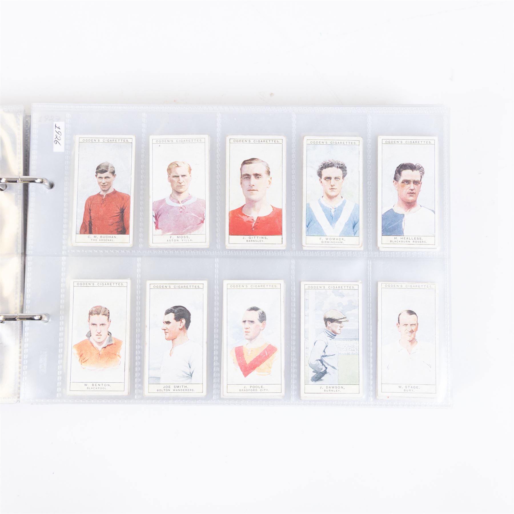 Collection of Edwardian and later Football related trading and cigarette cards, including forty-nine of fifty 1906 Ogden's Football Club Colours, 1922 PALS Footall series, ninety of one hundred 1925 Gallaher Famous Footballers, complete set of forty-four 1926 Ogden's Captains of Association Football Clubs and Colours, complete set of fifty 1927 Players Football Caricatures by MAC,  complete set of fifty 1927 Players Football Caricatures by RIP,  complete set of fifty 1930 Players Association Cup Winners, complete set of 50 1933 Ogdens AFC Nicknames etc, housed in brown cigarette card album