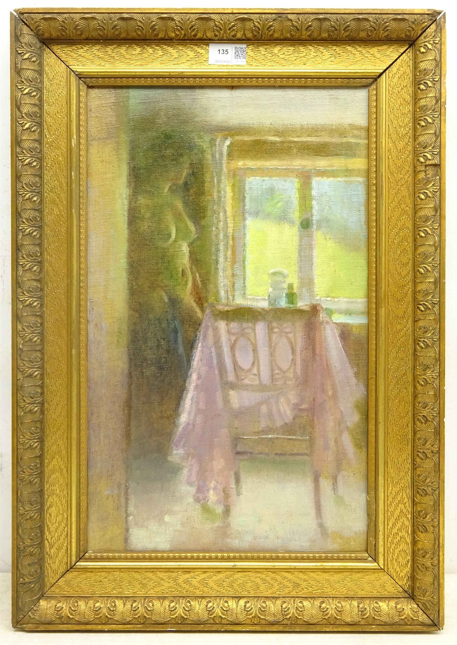 Olive Bagshaw (Northern British fl.19651978) Female Nude by the Window, oil on canvas laid on
