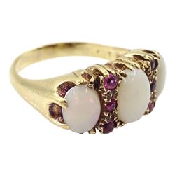 Gold opal and ruby ring, stamped 9ct