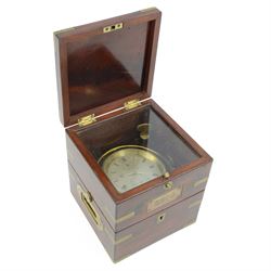 Grant & Son of Carlisle- Fine late 19th century 56 hours (2-day) Marine Chronometer, c1880, in a lockable mahogany brass bound box numbered 5602, with a separate glazed viewing lid and decorative brass shield inset to the top, with a 3-1/2