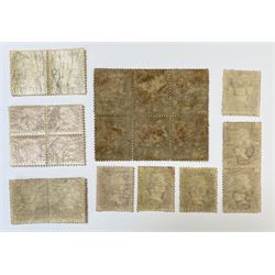 Great Britain Queen Victoria perf penny red stamps, comprising horizontal block of six, two horizontal pairs, vertical pair and four singles and a block of four half penny 'bantams', all unused, all previously mounted