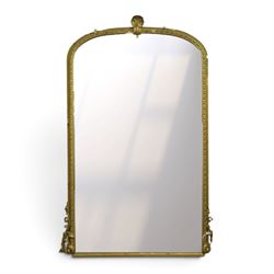 Large Country House late 19th century gilt framed overmantel mirror of arched form, the ca...