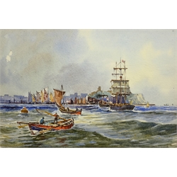  Edward H Simpson (British 1901-1989): Shipping off Scarborough Harbour, watercolour unsigned 20cm x 30cm  