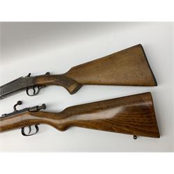 Webley & Scott .410 bolt action single barrel shotgun, no visible number L115cm overall; and Spanish .410 single barrel shotgun with 74.5cm barrel, serial no.54664 L117cm overall (2) SHOTGUN CERTIFICATE REQUIRED