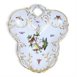 Herend, Hungary - Pair of ducks in blue fishnet decoration, together with goose in the same design and Herend trinket dish decorated with birds and insects, goose H11cm 