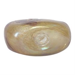 20th century, Studio glass vase, of rectangular form, with swirls on a mottled ground, etched signature Jambier 88 Eze Village beneath, W22cm H16cm