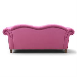 Joules - Windsor Chesterfield three seater sofa in pink velvet, shaped back with deep buttoned sides, loose seat cushion raised on turned and shaped supports