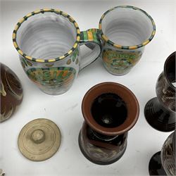 Various ceramics to include ‘Alvingham’ studio pottery cup and jugs set, wooden model of a boat etc