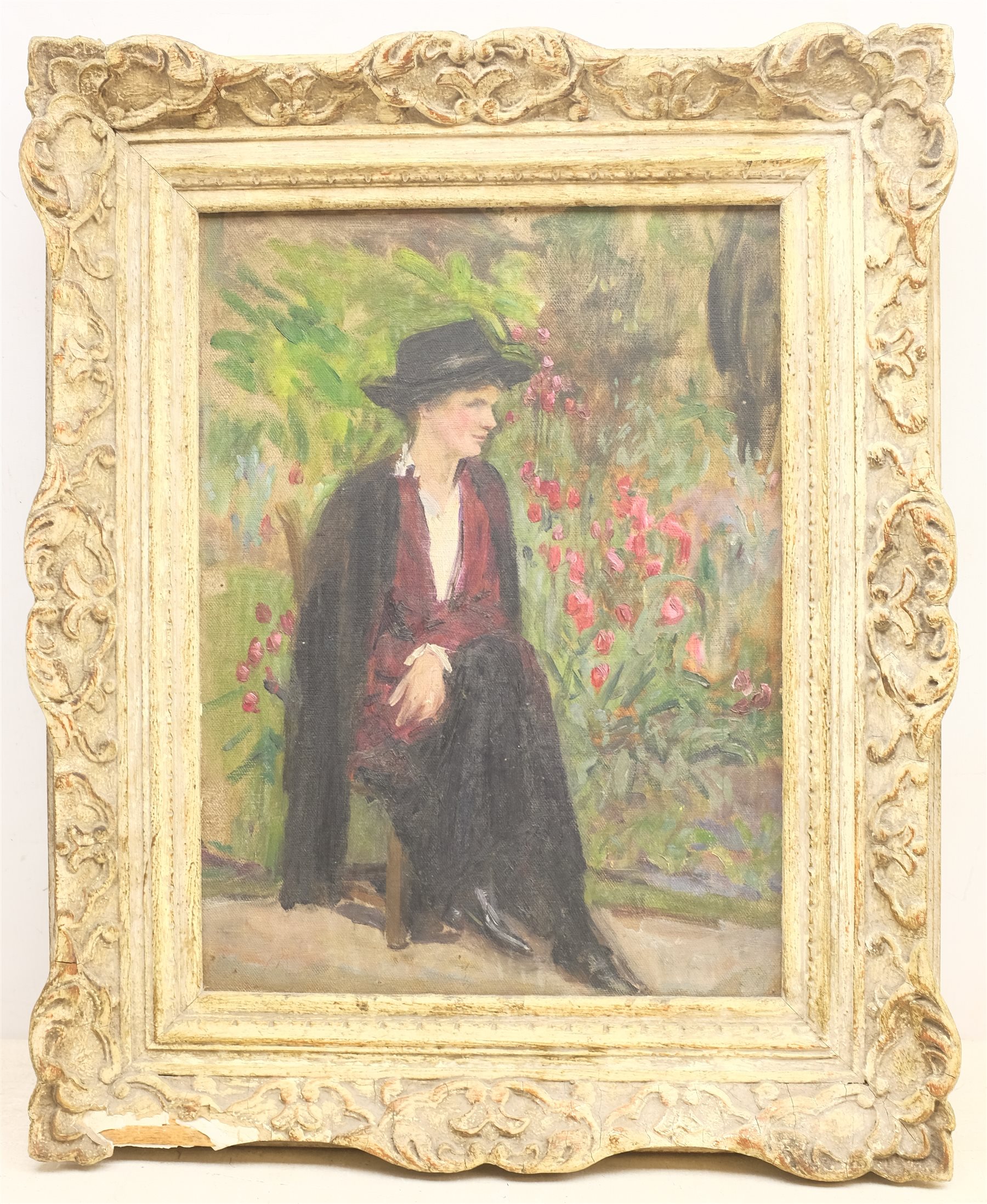 Scottish School (20th century) Lady Sat in a Garden, oil on canvas