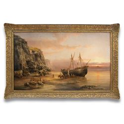 Henry Redmore (British 1820-1887): Unloading a Ship near Flamborough Head, oil on canvas signed and dated 1884, 75cm x 125cm